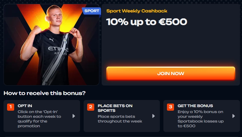 X3Bet sports weekly cashback offering 10% up to €500