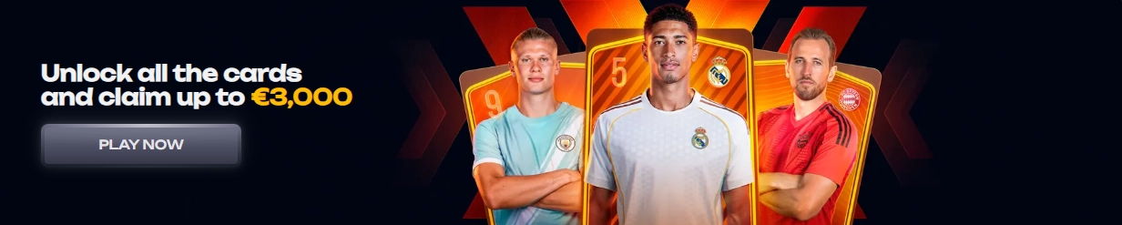 X3Bet card collection reward banner offering up to €3,000