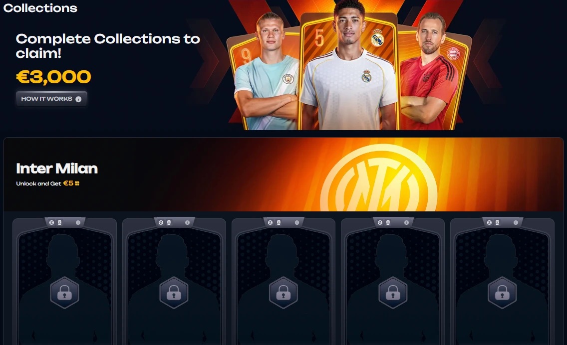 X3Bet Collections page showing a €3,000 reward for completing collections