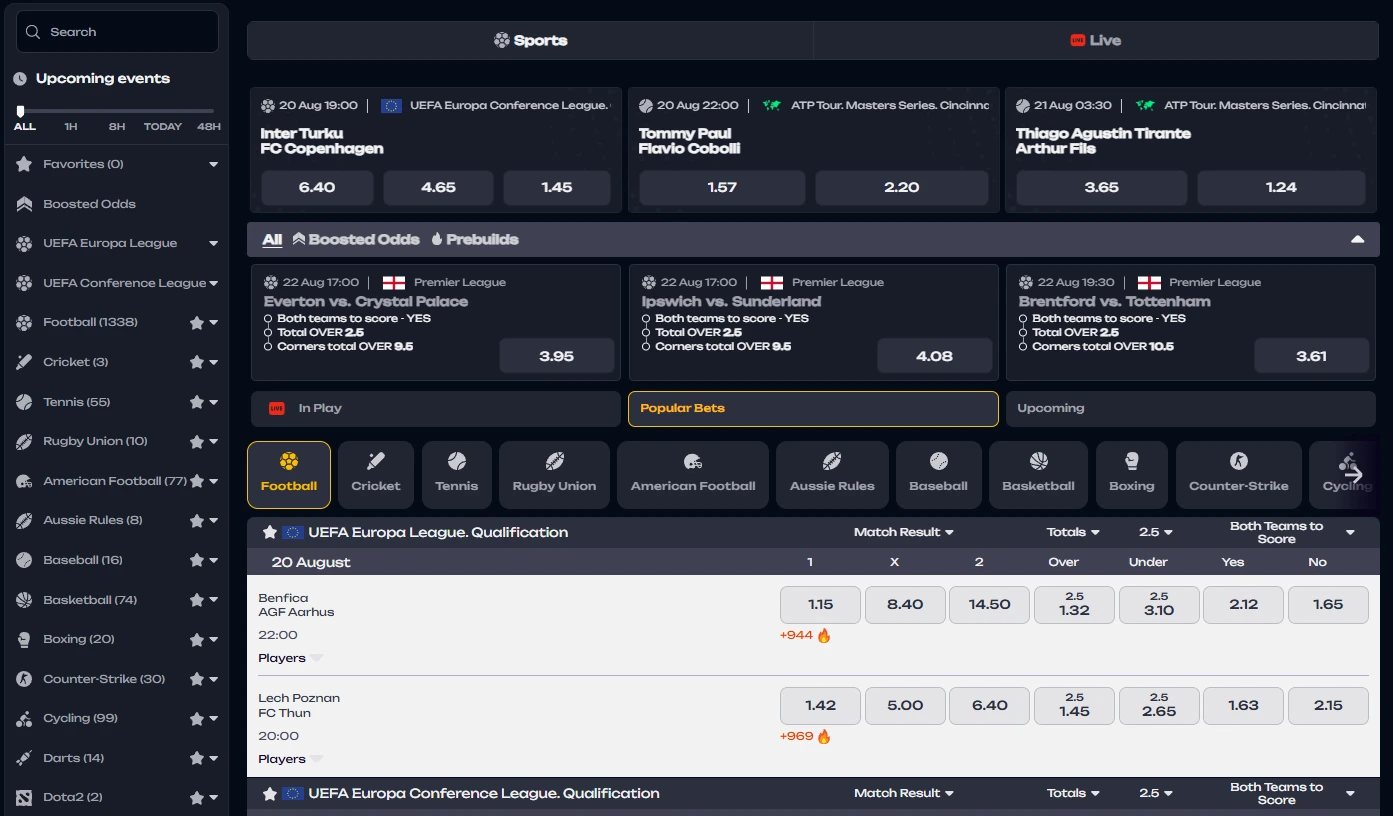 X3Bet sportsbook showing football fixtures, betting markets and decimal odds